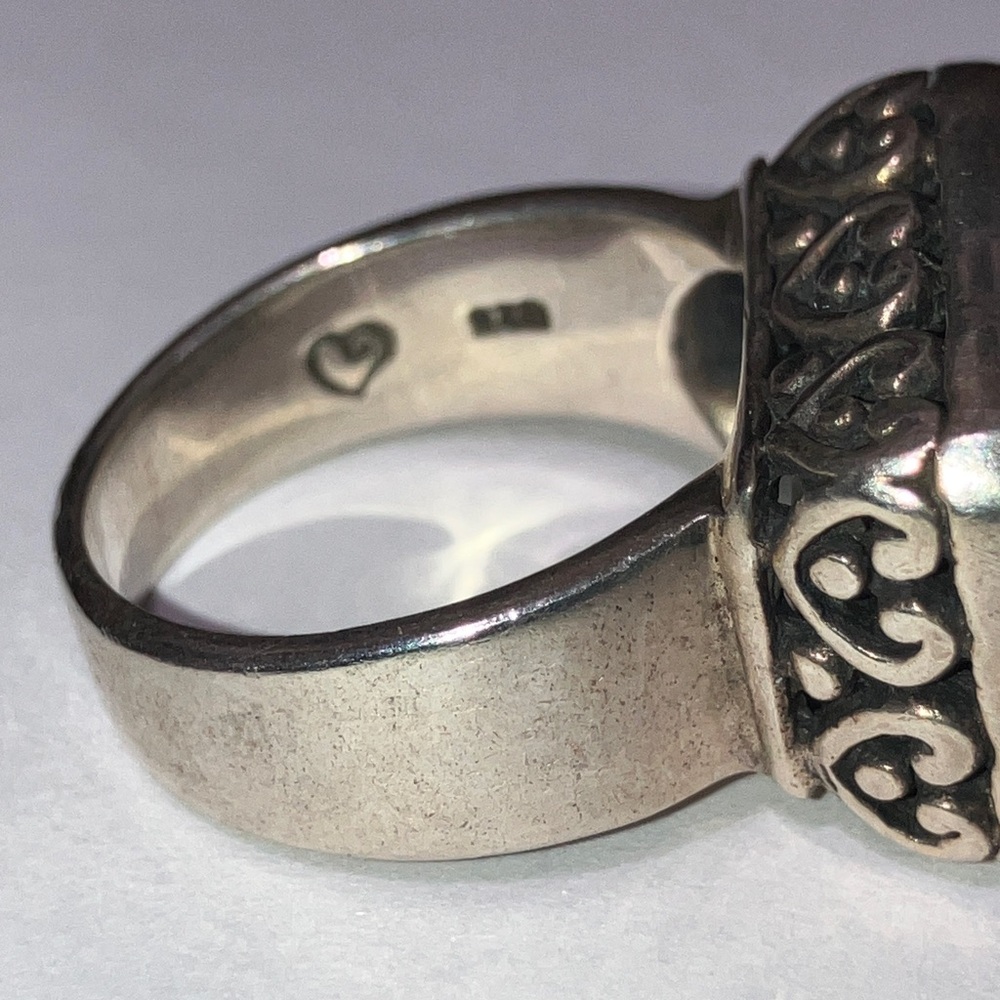 Rectangular Sterling Silver Ganz Ring With Smoky … - image 5